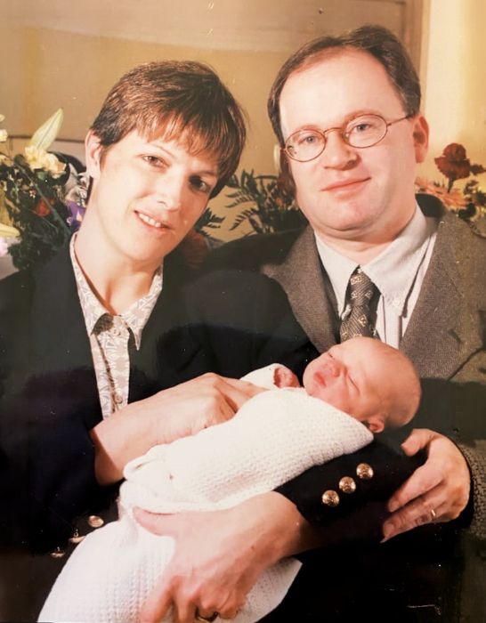 Iain and Sally with their son Jack in 1997